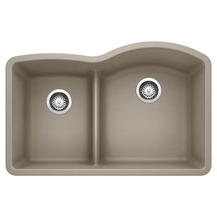 BLANCO 441608 Diamond 1-3/4 Reverse Double Bowl Kitchen Sink with Low Divide - Truffle