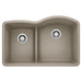 BLANCO 441608 Diamond 1-3/4 Reverse Double Bowl Kitchen Sink with Low Divide - Truffle