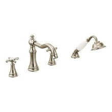Load image into Gallery viewer, Moen TS21102 Weymouth Two Handle Diverter Roman Tub Faucet Includes Hand Shower in Polished Nickel
