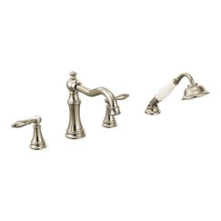 Moen TS21104 Weymouth Two Handle Diverter Roman Tub Faucet Includes Hand Shower in Polished Nickel