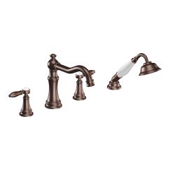 Moen TS21104 Weymouth Two Handle Diverter Roman Tub Faucet Includes Hand Shower in Oil Rubbed Bronze