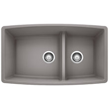 Load image into Gallery viewer, BLANCO 441309 Performa 1-3/4 Double Bowl Kitchen Sink with Low Divide - Metallic Gray
