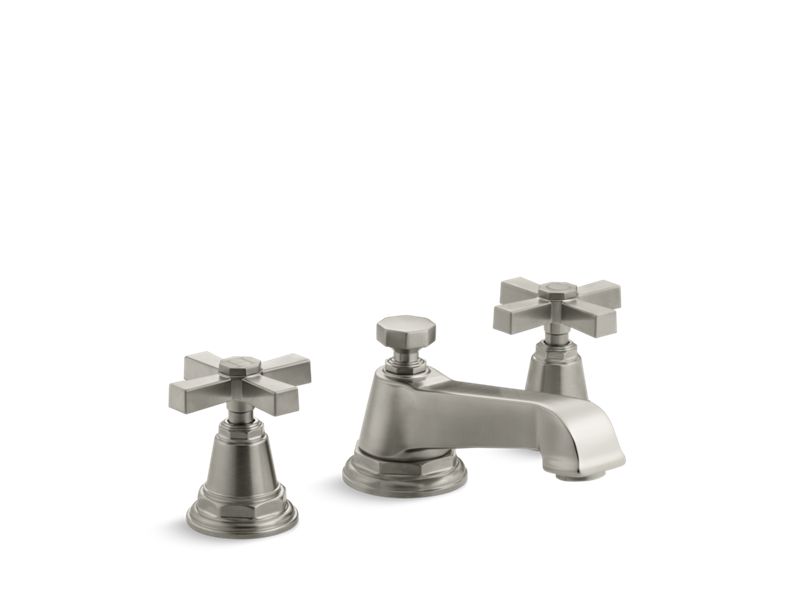 KOHLER K-13132-3A Pinstripe Pure Widespread bathroom sink faucet with cross handles, 1.2 gpm