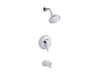 KOHLER July Rite-Temp Bath And Shower Valve Trim With Lever Handle, Slip-Fit Spout And 2.0 Gpm Showerhead in Polished Chrome
