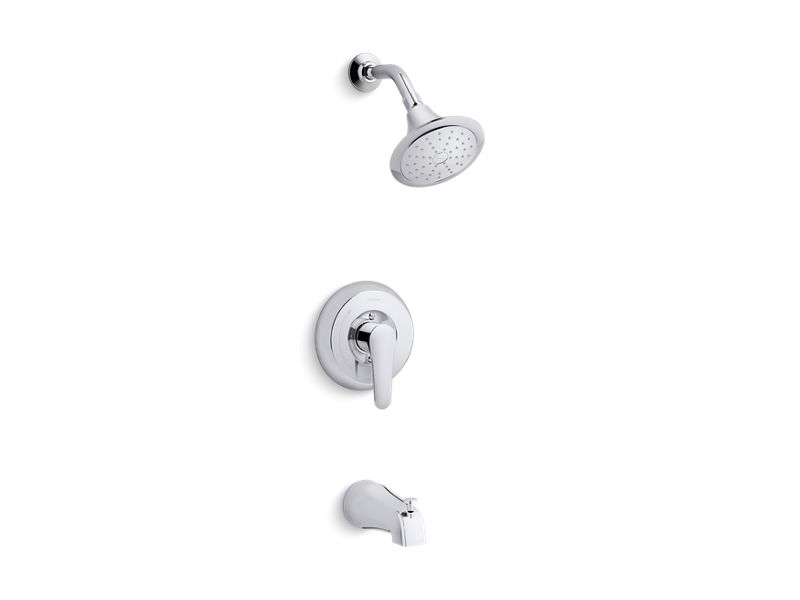 KOHLER July Rite-Temp Bath And Shower Valve Trim With Lever Handle, Slip-Fit Spout And 2.0 Gpm Showerhead in Polished Chrome
