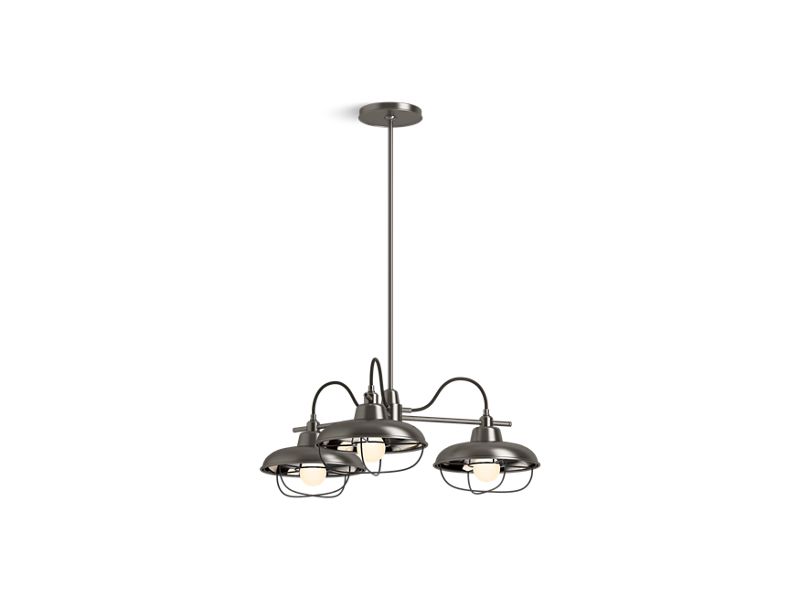 KOHLER 23662-CH03-VNL Modern Farm Three-Light Chandelier in Valiant Nickel