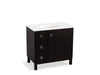 KOHLER K-99507-LGL-1WU Jacquard 36" bathroom vanity cabinet with furniture legs, 1 door and 3 drawers on left