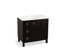 Load image into Gallery viewer, KOHLER K-99507-LGL-1WU Jacquard 36&amp;quot; bathroom vanity cabinet with furniture legs, 1 door and 3 drawers on left
