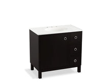 Load image into Gallery viewer, KOHLER K-99507-LGR-1WU Jacquard 36&amp;quot; bathroom vanity cabinet with furniture legs, 1 door and 3 drawers on right
