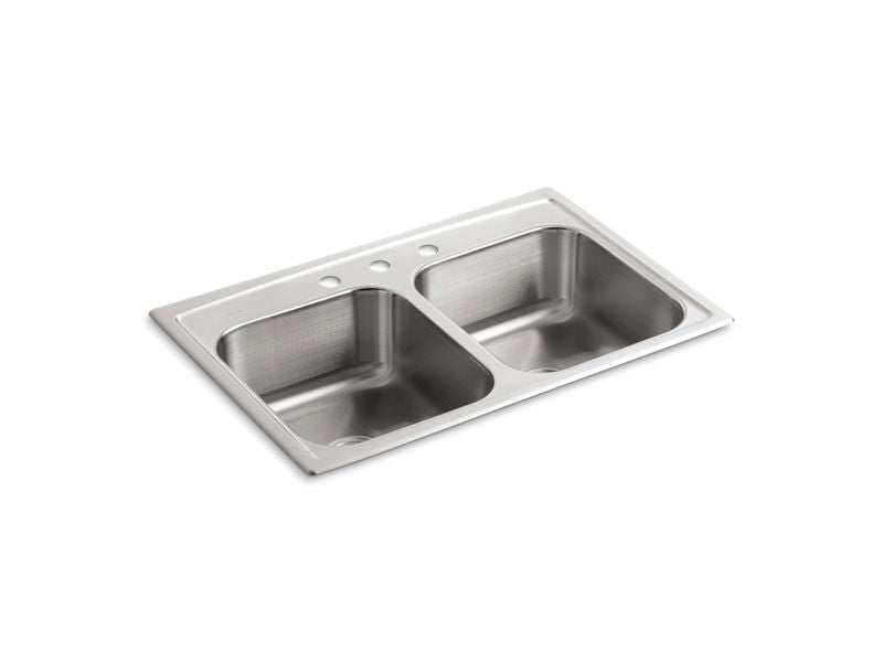 KOHLER 3346-3-NA Toccata 33" X 22" X 8-3/16" Top-Mount Double-Equal Bowl Kitchen Sink With 3 Faucet Holes