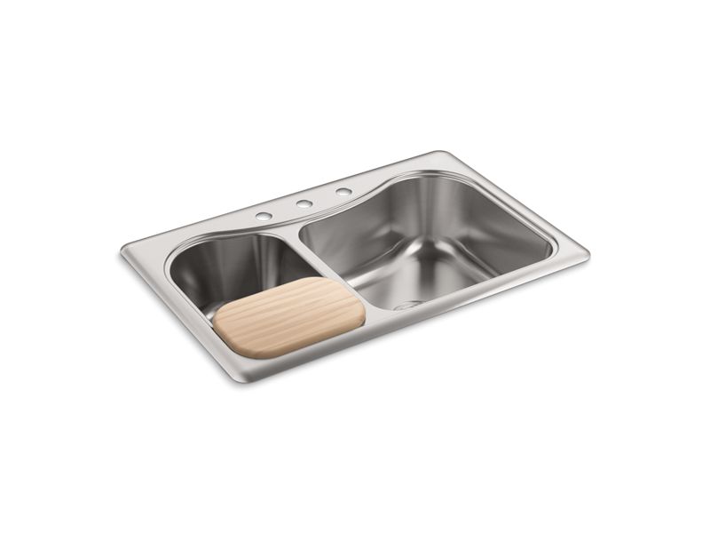 KOHLER K-3361-4 Staccato 33" x 22" x 8-5/16" top-mount large/medium double-bowl kitchen sink with 4 faucet holes