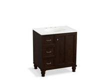 Load image into Gallery viewer, KOHLER K-99517-LGL-1WB Damask 30&amp;quot; bathroom vanity cabinet with furniture legs, 1 door and 3 drawers on left
