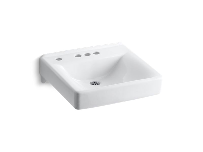 KOHLER K-2054-NL Soho 20" x 18" wall-mount/concealed arm carrier bathroom sink with 4" centerset faucet holes and left-hand soap dispenser hole