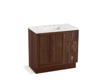 Load image into Gallery viewer, KOHLER K-99533-TKR-1WE Poplin 36&amp;quot; bathroom vanity cabinet with toe kick, 1 door and 3 drawers on right
