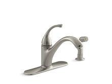 Load image into Gallery viewer, KOHLER 10412-BN Forté 4-Hole Kitchen Sink Faucet With 9-1/16&amp;quot; Spout, Matching Finish Sidespray in Vibrant Brushed Nickel
