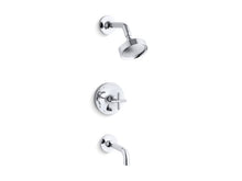 Load image into Gallery viewer, KOHLER K-T14421-3 Purist Rite-Temp pressure-balancing bath and shower faucet trim with push-button diverter, 7-3/4&amp;quot; spout and cross handle, valve not included
