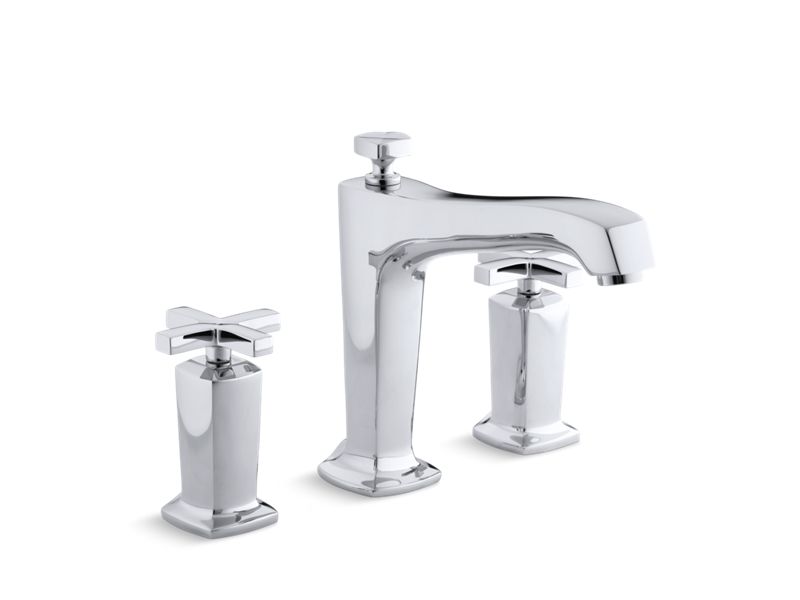 KOHLER T16237-3-CP Margaux Deck-Mount Bath Faucet Trim For High-Flow Valve With Non-Diverter Spout And Cross Handles, Valve Not Included in Polished Chrome
