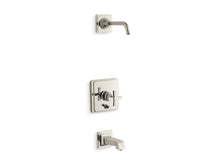 Load image into Gallery viewer, KOHLER T13133-3BL-SN Pinstripe Rite-Temp(R) Bath And Shower Trim Set With Push-Button Diverter And Cross Handle, Less Showerhead in Vibrant Polished Nickel
