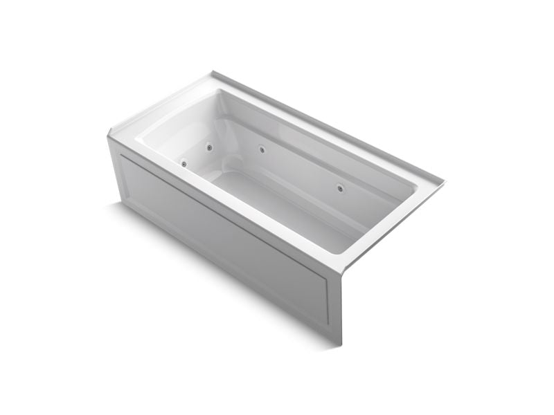 KOHLER K-1949-RAW Archer 66" x 32" integral apron whirlpool bath with Bask heated surface, integral flange, and right-hand drain