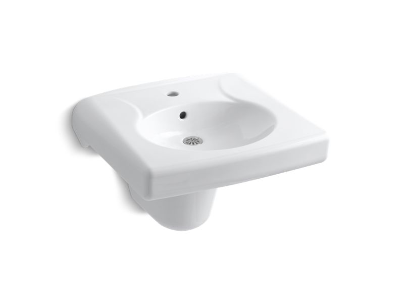 KOHLER 1999-SS1-0 Brenham Wall-Mounted Or Concealed Carrier Arm Mounted Commercial Bathroom Sink With Single Faucet Hole And Shroud, Antimicrobial Finish in White