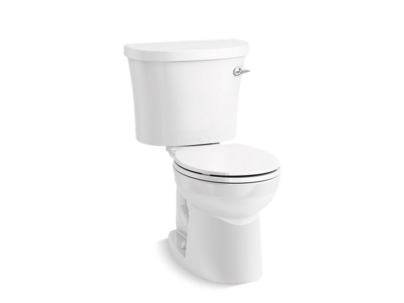 KOHLER 25097-SSTR-0 Kingston Two-Piece Round-Front 1.28 Gpf Toilet With Right-Hand Trip Lever, Tank Cover Locks And Antimicrobial Finish in White