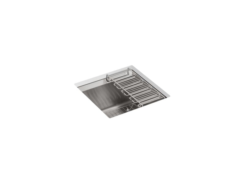 KOHLER K-3671 8 Degree 18" x 18" x 10-3/16" Undermount bar sink with rack and wine glass rack
