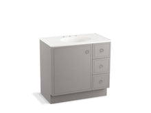 Load image into Gallery viewer, KOHLER K-99507-TKR-1WT Jacquard 36&amp;quot; bathroom vanity cabinet with toe kick, 1 door and 3 drawers on right
