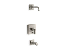 Load image into Gallery viewer, KOHLER T13133-4BL-BN Pinstripe Rite-Temp(R) Bath And Shower Trim Set With Push-Button Diverter And Lever Handle, Less Showerhead in Vibrant Brushed Nickel
