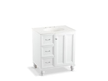 Load image into Gallery viewer, KOHLER K-99517-LGL-1WA Damask 30&amp;quot; bathroom vanity cabinet with furniture legs, 1 door and 3 drawers on left
