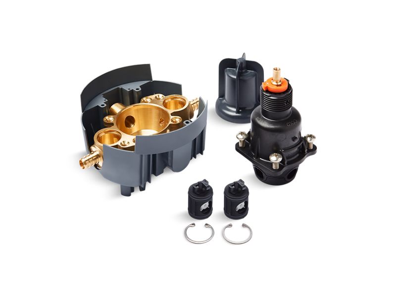KOHLER K-P8304-PS Rite-Temp Valve body and pressure-balancing cartridge kit with service stops and PEX crimp connections, project pack