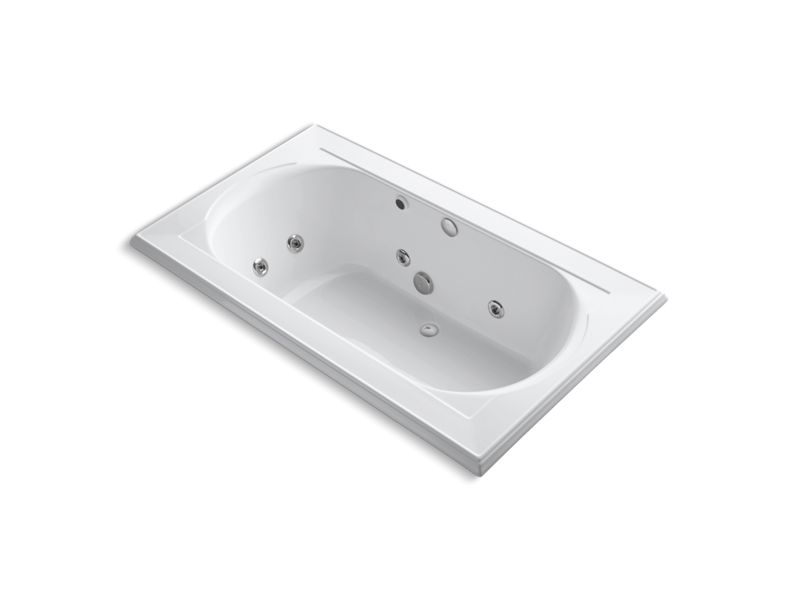 KOHLER K-1418-HC-0 Memoirs 72" x 42" drop-in whirlpool with reversible drain, heater and custom pump location without jet trim