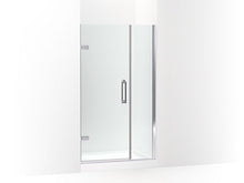 Load image into Gallery viewer, KOHLER 27601-10L-SHP Components 39-5/8&amp;quot;–40-3/8&amp;quot;W X 71-1/2&amp;quot;H Frameless Pivot Shower Door With 3/8&amp;quot; Crystal Clear Glass And Back-To-Back Vertical Door Pulls in Bright Polished Silver
