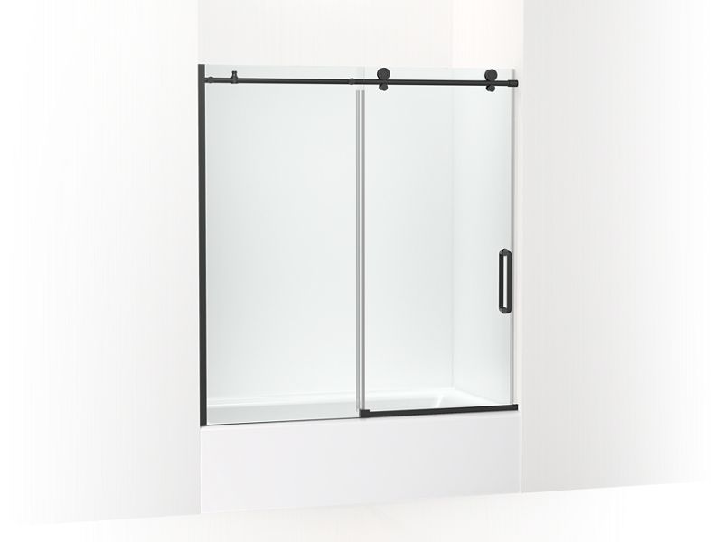 KOHLER K-707626-8L Cursiva Sliding bath door, 62" H x 56-1/8 - 59-7/8" W, with 5/16" thick Crystal Clear glass