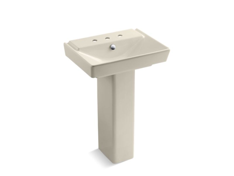 KOHLER 5152-8-47 Rêve 23" Pedestal Bathroom Sink With 8" Widespread Faucet Holes in Almond