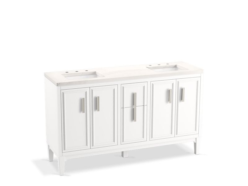 KOHLER K-33547-ASB Southerk 60" bathroom vanity cabinet with sinks and quartz top