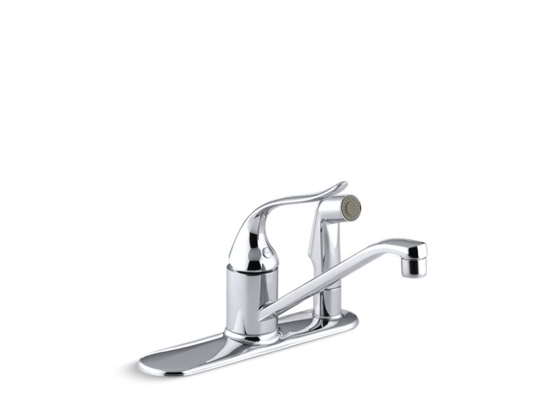 KOHLER P15173-F-CP Coralais Single-Handle Kitchen Sink Faucet With Sidespray Through Escutcheon And 8-1/2" Swing Spout, Project Pack in Polished Chrome