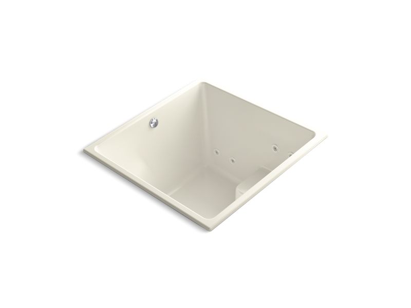 KOHLER 1969-XHGH-96 Underscore Cube 48" X 48" Heated Bubblemassage Air Bath With Whirlpool, Center Drain in Biscuit