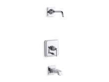 Load image into Gallery viewer, KOHLER T13133-4BL-CP Pinstripe Rite-Temp(R) Bath And Shower Trim Set With Push-Button Diverter And Lever Handle, Less Showerhead in Polished Chrome
