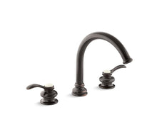Load image into Gallery viewer, KOHLER T12885-4-2BZ Fairfax Deck-Mount Bath Faucet Trim With Lever Handles And Traditional 8-7/8&amp;quot; Non-Diverter Slip-Fit Spout, Valve Not Included in Oil-Rubbed Bronze
