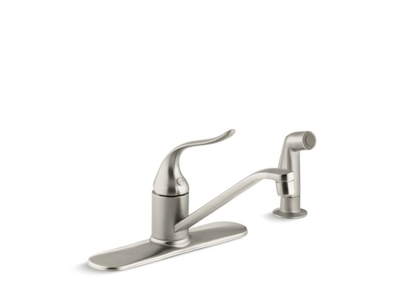 KOHLER 15172-F-BN Coralais Three-Hole Kitchen Sink Faucet With 8-1/2" Spout, Matching Finish Sidespray And Lever Handle in Vibrant Brushed Nickel