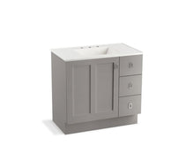 Load image into Gallery viewer, KOHLER K-99533-TKR-1WT Poplin 36&amp;quot; bathroom vanity cabinet with toe kick, 1 door and 3 drawers on right
