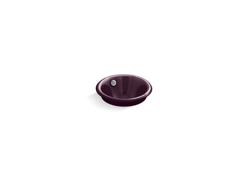 KOHLER 20211-PL-PLM Iron Plains Round Drop-In/Undermount Vessel Bathroom Sink With Black Plum Painted Underside in Black Plum