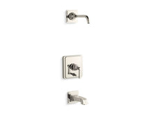 Load image into Gallery viewer, KOHLER T13133-4BL-SN Pinstripe Rite-Temp(R) Bath And Shower Trim Set With Push-Button Diverter And Lever Handle, Less Showerhead in Vibrant Polished Nickel
