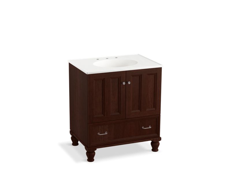 KOHLER K-99516-LG-1WG Damask 30" bathroom vanity cabinet with furniture legs, 2 doors and 1 drawer
