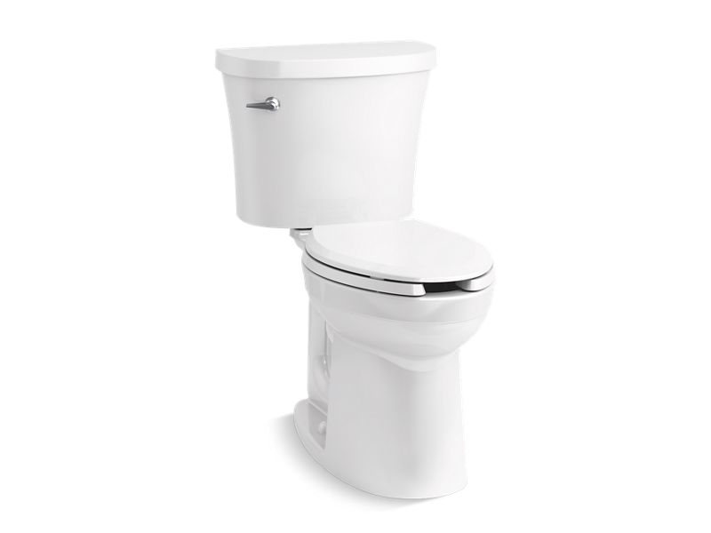 KOHLER 25077-SST-0 Kingston Comfort Height Two-Piece Elongated 1.28 Gpf Chair Height Toilet With Tank Cover Locks And Antimicrobial Finish in White