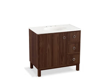 Load image into Gallery viewer, KOHLER K-99507-LGR-1WE Jacquard 36&amp;quot; bathroom vanity cabinet with furniture legs, 1 door and 3 drawers on right
