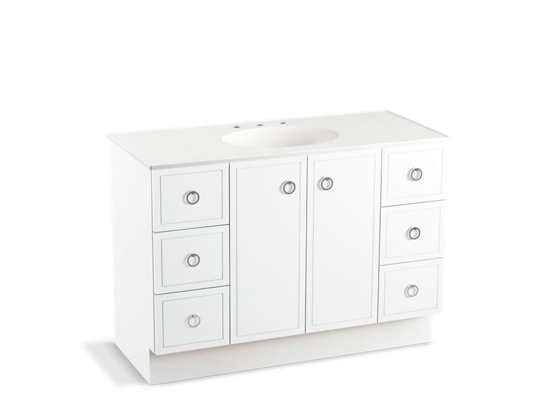 KOHLER K-99509-TKSD-1WA Jacquard 48" bathroom vanity cabinet with toe kick, 2 doors and 6 drawers, split top drawers