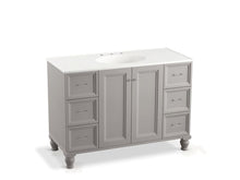 Load image into Gallery viewer, KOHLER K-99522-LGSD-1WT Damask 48&amp;quot; bathroom vanity cabinet with furniture legs, 2 doors and 6 drawers, split top drawers
