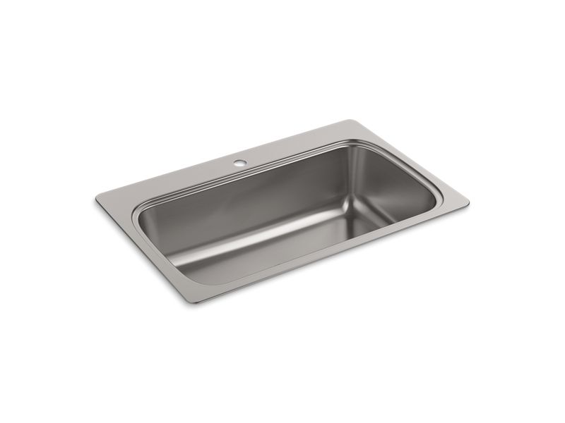 KOHLER K-20060-1 Verse 33" x 22" x 9-5/16" top-mount single-bowl kitchen sink with single faucet hole