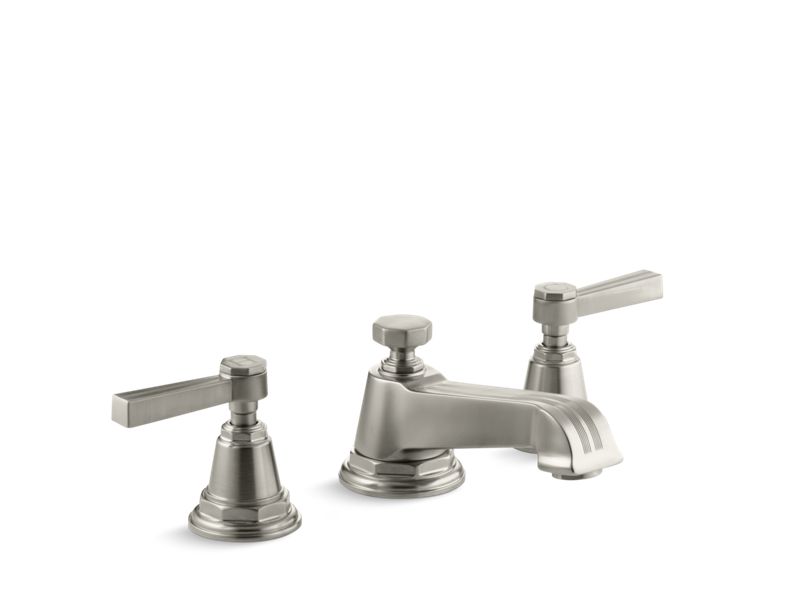 KOHLER 13132-4B-BN Pinstripe Widespread Bathroom Sink Faucet With Lever Handles in Vibrant Brushed Nickel